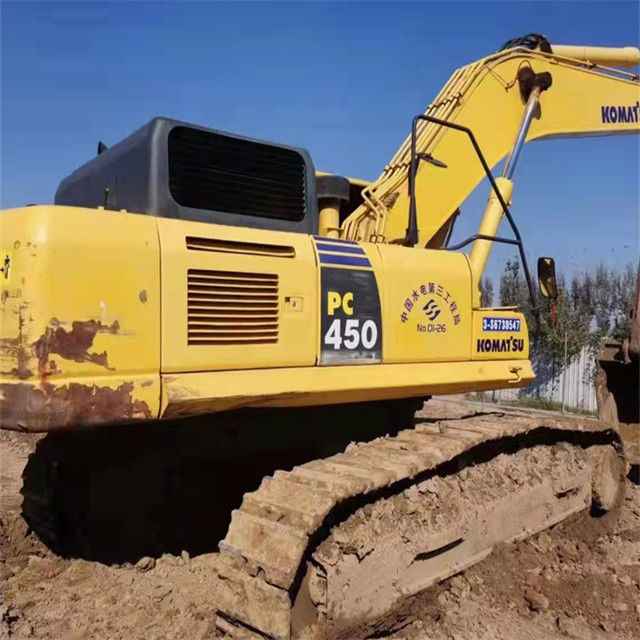 45 ตันเกือบใหม่จากญี่ปุ่น นําเข้า เครื่องขุดขยะ crawler เครื่องใช้ซ่อมแซม Komatsu pc 450-7